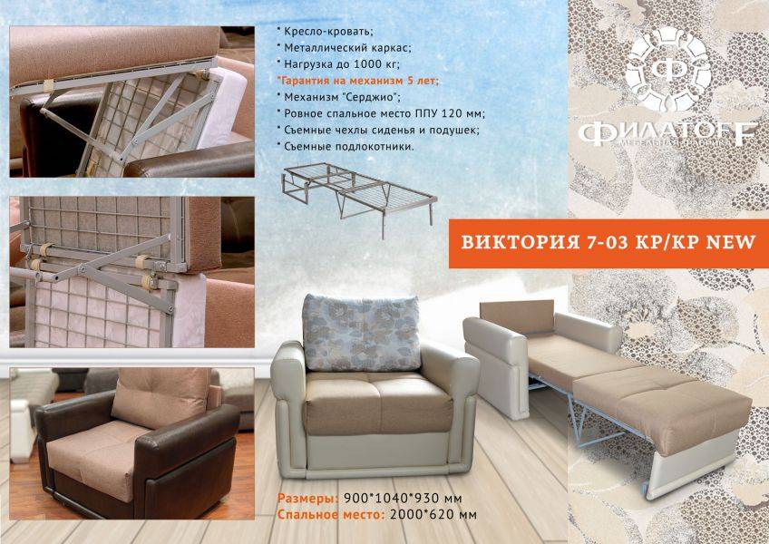 кресло-кровать на металлокаркасе виктория 7-03 в Армавире