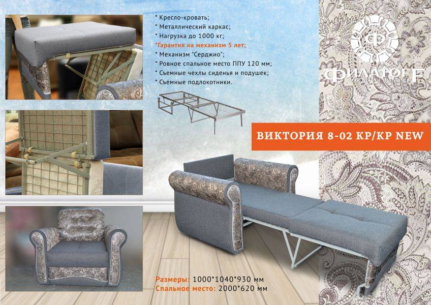 кресло-кровать на металлокаркасе виктория 8-02 в Армавире