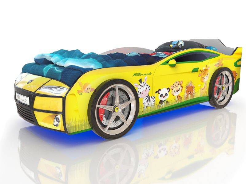 кровать-машинка romack kiddy желтая - зверята в Армавире