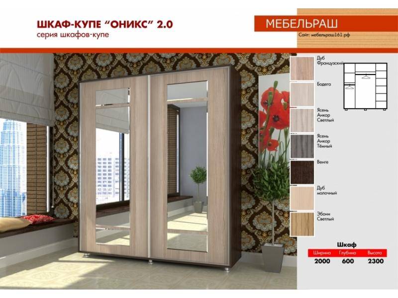 шкаф-купе прямой с зеркалами оникс 2.0 в Армавире