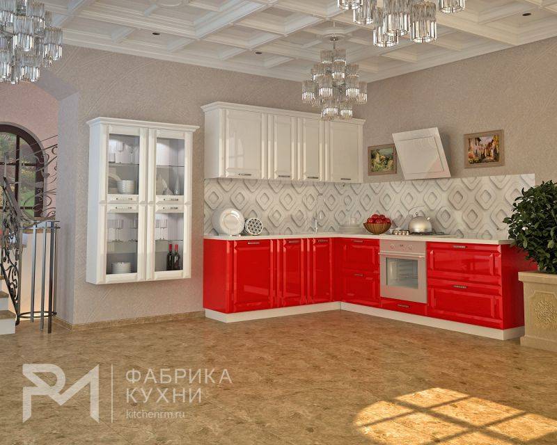 глянцевая угловая кухня белый-красный в Армавире