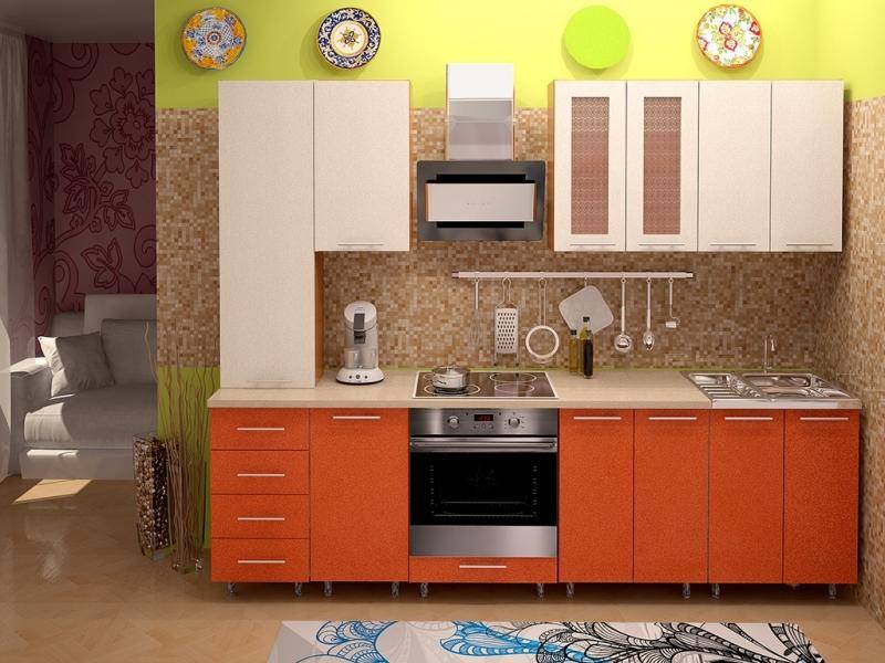 прямая кухня в оранжевом цвете metrio д 2.3 в Армавире