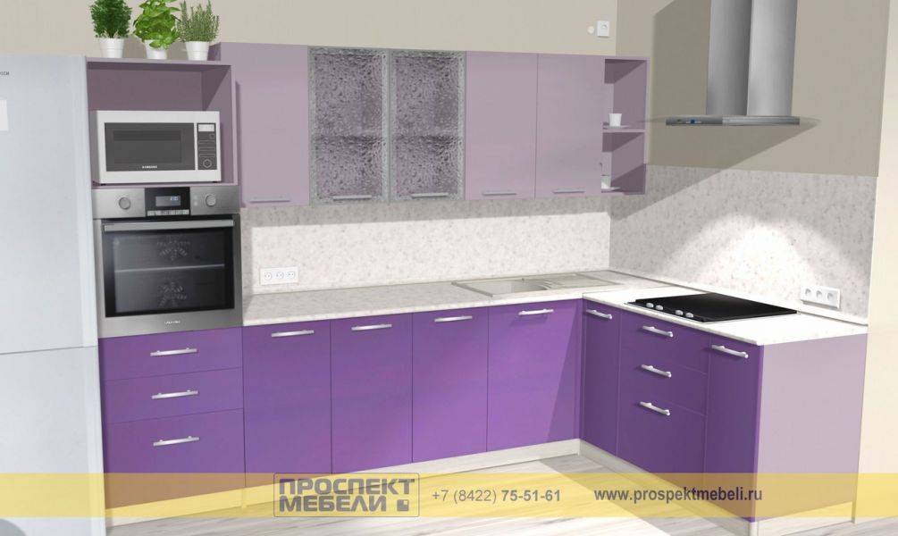 угловая сиреневая кухня в Армавире