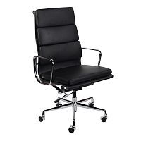 кресло eames style на колесиках черная кожа в Армавире